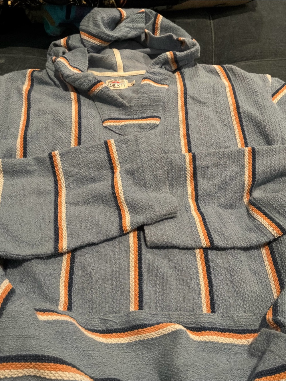 Faherty Light Blue Striped Terry Polo